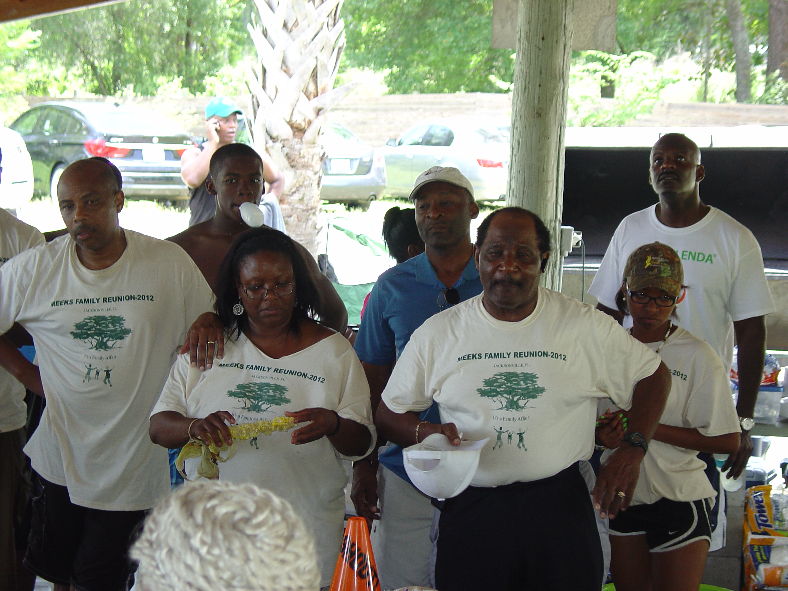 Family food line at the cookout, 2012